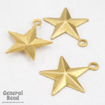13mm Raw Brass Five Point Raised Star Charm (12 Pcs) #3749-General Bead