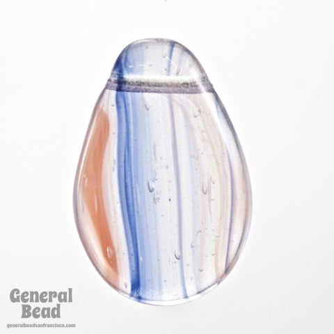 20mm Blue/Coral Stripe Flat Teardrop (12 Pcs) #3768-General Bead