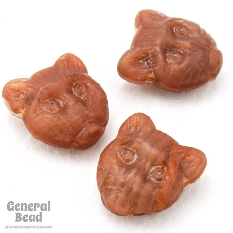 12mm Brown Cat Face w/ Horizontal Hole (4 Pcs) #3773-General Bead