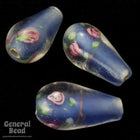 20mm Blue Floral Lampwork Teardrop (2 Pcs) #3783-General Bead