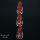 20mm Red Floral Lampwork Teardrop (2 Pcs) #3784-General Bead