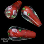 20mm Red Floral Lampwork Teardrop (2 Pcs) #3784-General Bead
