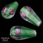 20mm Leaf Green Floral Lampwork Teardrop (2 Pcs) #3785-General Bead