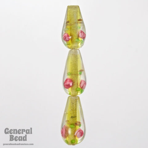 20mm Light Topaz Floral Lampwork Teardrop (2 Pcs) #3786-General Bead