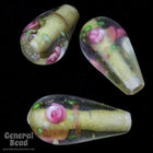 20mm Light Topaz Floral Lampwork Teardrop (2 Pcs) #3786-General Bead