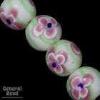 16mm Handmade White with Pink Flower Bead (2 Pcs )#3787-General Bead