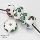 15mm White/Multi Leafy Lampwork Rondelle (4 Pcs) #3790-General Bead