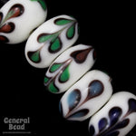 15mm White/Multi Leafy Lampwork Rondelle (4 Pcs) #3790-General Bead