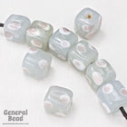 8mm Grey Cube with Pink Dots (4 Pcs) #3791-General Bead