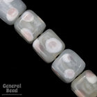 8mm Grey Cube with Pink Dots (4 Pcs) #3791-General Bead