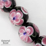 16mm Handmade Black with Pink Flower Bead (2 Pcs) #3794-General Bead