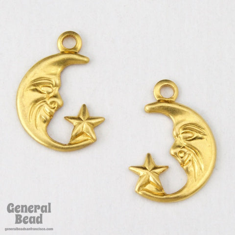 12mm Brass Crescent Moon and Star Pair(12 Pcs) #4108-General Bead
