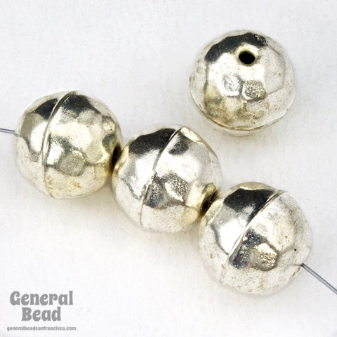 15mm Hammered Silver Tone Bead (6 Pcs) #4115-General Bead