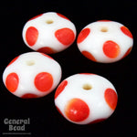 12mm White Rondelle with Red Dots (8 Pcs) #4120-General Bead
