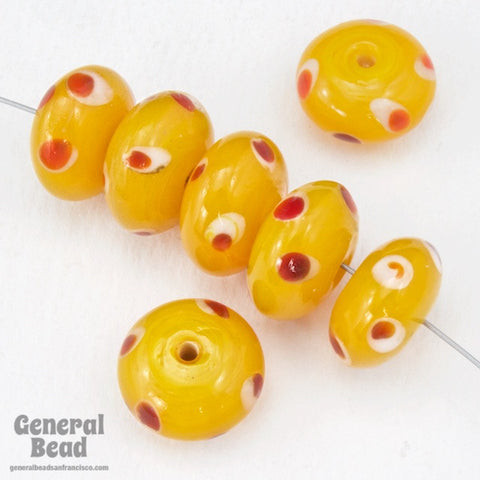 12mm Yellow Rondelle with Red Dots (8 Pcs #4123-General Bead
