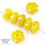 12mm Lemon Rondelle with Orange Dots (8 Pcs) #4125-General Bead