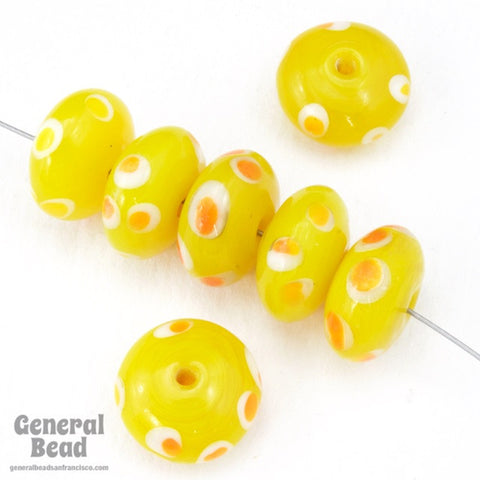 12mm Lemon Rondelle with Orange Dots (8 Pcs) #4125-General Bead