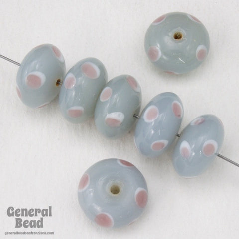 12mm Grey Rondelle with Pink Dots (8 Pcs) #4127-General Bead