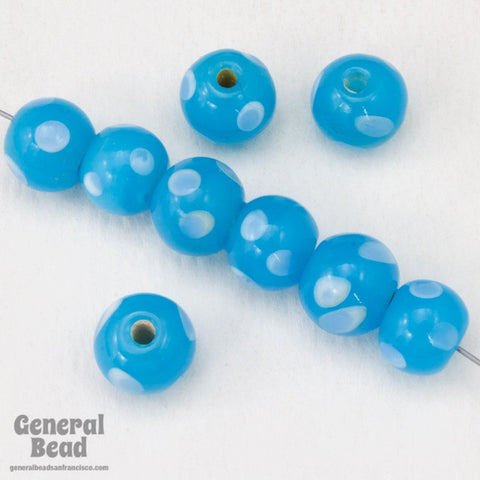 9mm Aqua Bead with White Dots (12 Pcs) #4128-General Bead