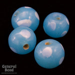 9mm Aqua Bead with White Dots (12 Pcs) #4128-General Bead