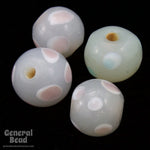 9mm Grey Bead with White and Pink Dots (12 Pcs) #4129-General Bead