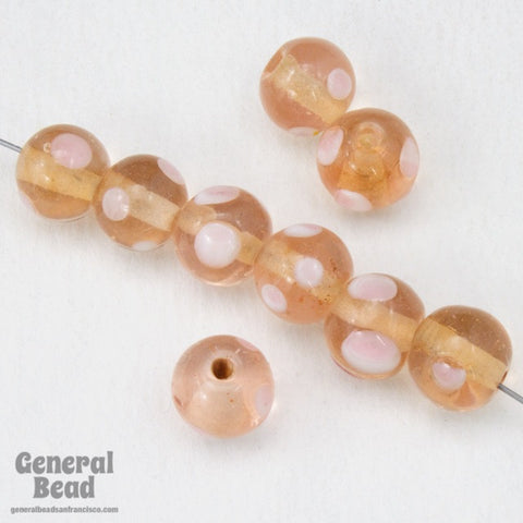 9mm Transparent Rose Bead with Pink Dots (12 Pcs) #4131-General Bead