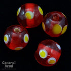 9mm Transparent Red Bead with Yellow Dots (12 Pcs) #4133-General Bead
