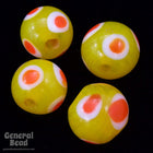 9mm Yellow Bead with White and Orange Dots (12 Pcs) #4134-General Bead