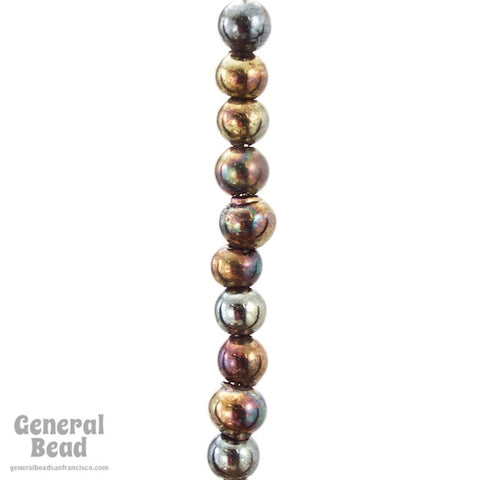 4mm Metallic Brown Iris Round Bead Strand (100 Pcs) #4177-General Bead
