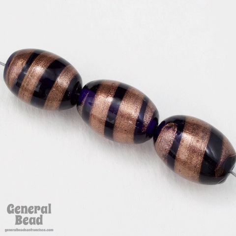 13mm x 18mm Cobalt/Bronze Swirl Oval Bead (4 Pcs) #4185-General Bead