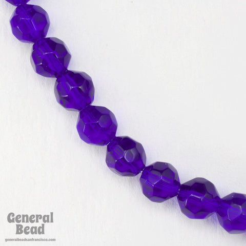 8mm Transparent Cobalt Faceted Round Bead Strand-General Bead