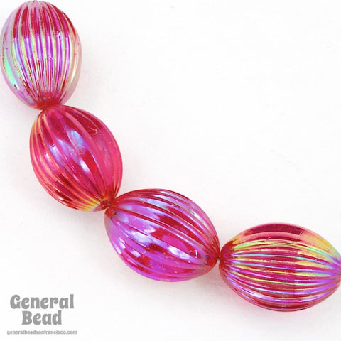 14mm x 18mm Transparent Fuchsia AB Fluted Oval Bead-General Bead