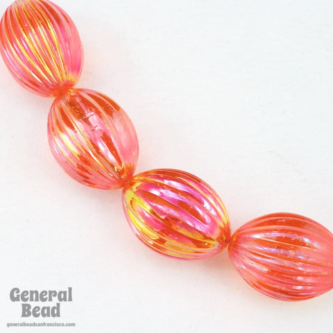 14mm x 18mm Transparent Orange AB Fluted Oval Bead-General Bead