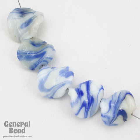 22mm Blue/White Swirl Potato Chip Bead (6 Pcs) #4295-General Bead