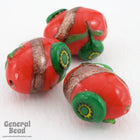13mm x 18mm Red w/ Green Oval Bead (4 Pcs) #4306-General Bead