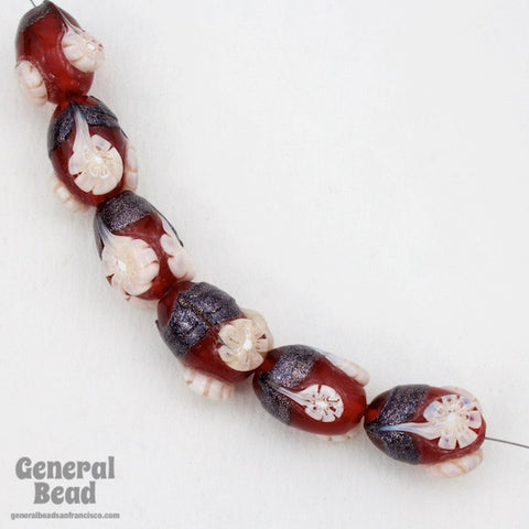 13mm x 18mm Transparent Ruby Oval Flower Bead (4 Pcs) #4309-General Bead
