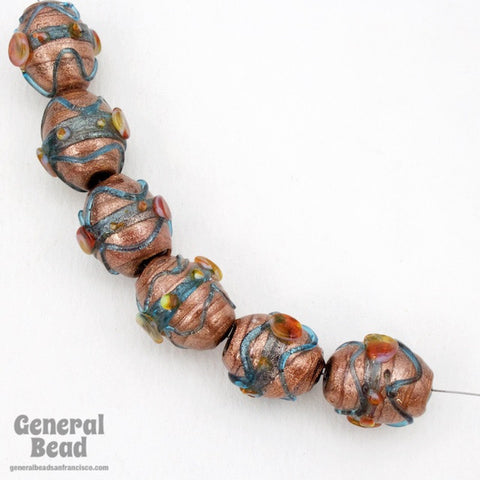 18mm Bronze/Aqua/Pink Oval Bead (2 Pcs) #4310-General Bead
