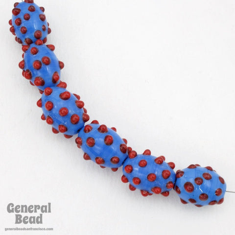 20mm Blue and Red Spiky Oval Bead (4 Pcs) #4312-General Bead