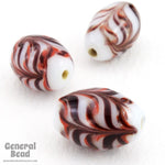 16mm White/Red Oval Bead (4 Pcs) #4314-General Bead