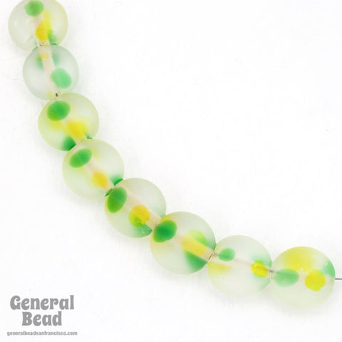 12mm Matte Green/Yellow Spot Glass Cushion Bead (10 Pcs) #4317-General Bead