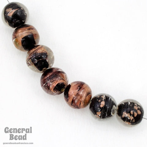 15mm Black/Gold Swirl Round Bead (6 Pcs) #4318-General Bead