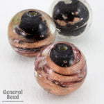 15mm Black/Gold Swirl Round Bead (6 Pcs) #4318-General Bead