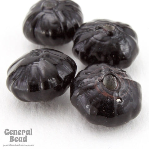 10mm Black Corrugated Glass Rondelle (50 Pcs) #4357-General Bead