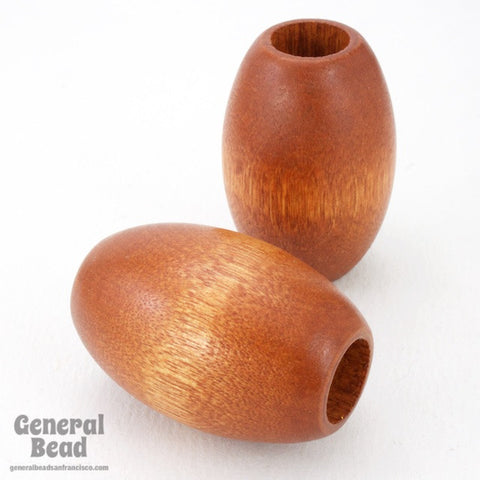 22mm x 44mm Medium Brown Oval Wood Barrel-General Bead