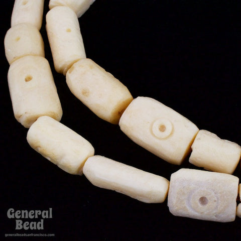 12mm Bullseye Carved Rectangle Bone Bead Strand-General Bead