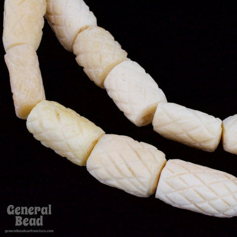 12mm Cross Hatch Carved Rectangle Bone Bead Strand-General Bead