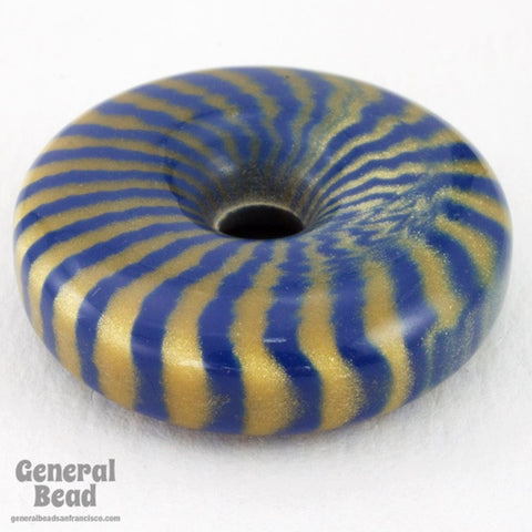 35mm Gold and Blue Stripe Donut-General Bead