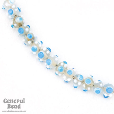 8mm Clear Rondelle with Aqua and White Spots (24 Pcs) #4482-General Bead