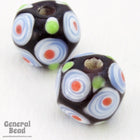 12mm Amethyst with Blue and Red Circles Lampwork Bead (4 Pcs) #4484-General Bead