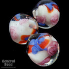 12mm Red/White/Blue with Roses Lampwork Bead (4 Pcs) #4487-General Bead